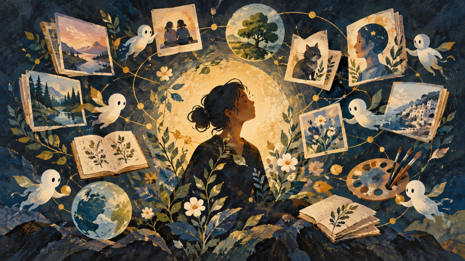 A person surrounded by portable memory, agent, identity, and tool nodes.